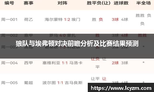 狼队与埃弗顿对决前瞻分析及比赛结果预测