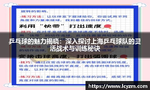 乒乓球的魅力揭晓：深入探讨上海乒乓球队的灵活战术与训练秘诀